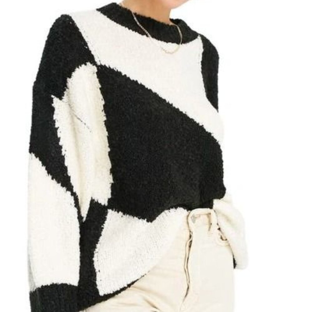 TOPSHOP 80s Retro Big Black White Cozy Soft Sweater